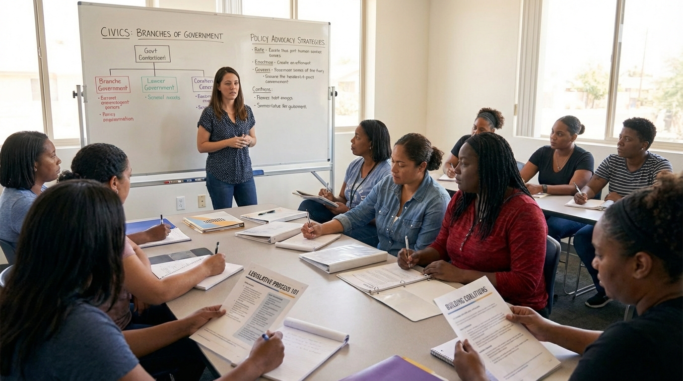 Instructor teaching civics and policy advocacy strategies