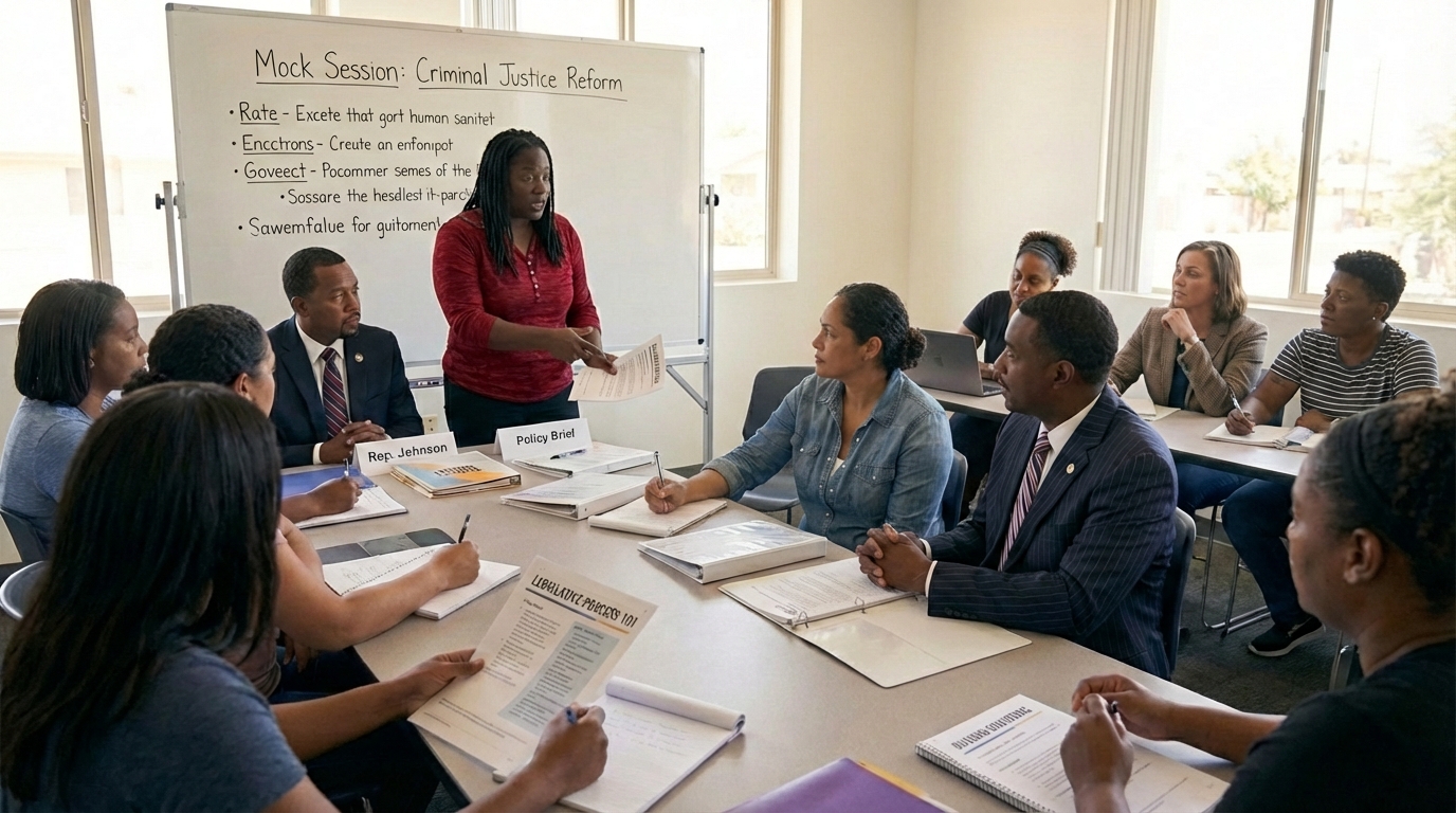 Advocate presenting at a mock legislative session